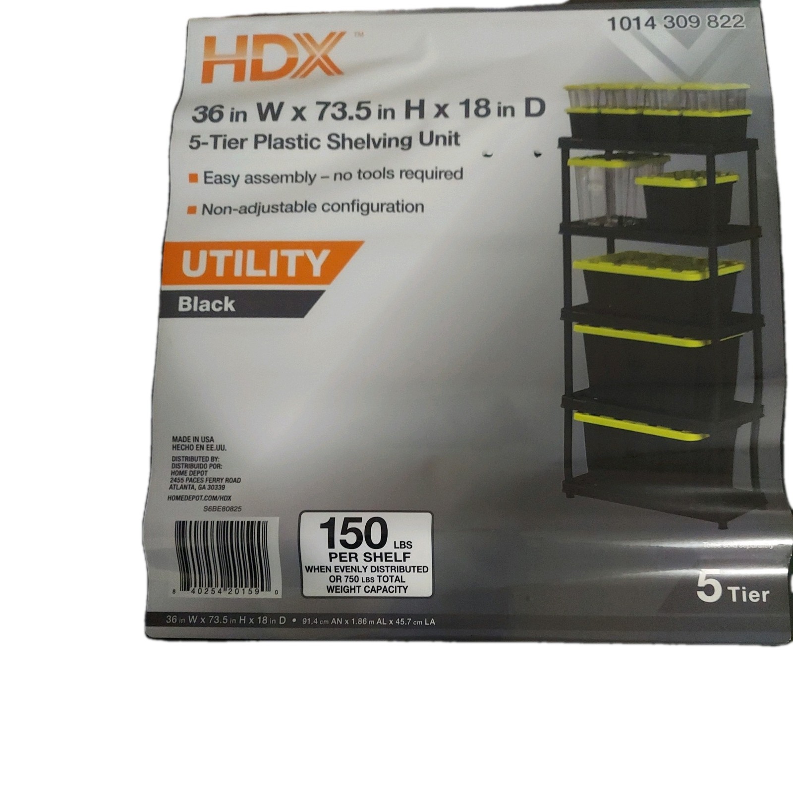 HDX Black  5-Tier Plastic  Shelving Unit (36 in. W x 73.5 in. H x 18 in. D)