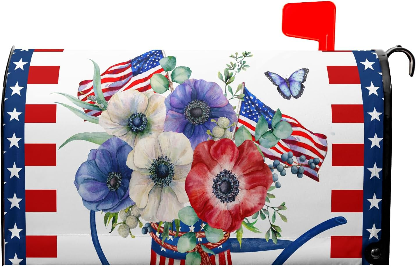 Patriotic Flower Magnetic Mailbox Cover - Large Size 25"X21" USA American Flag D