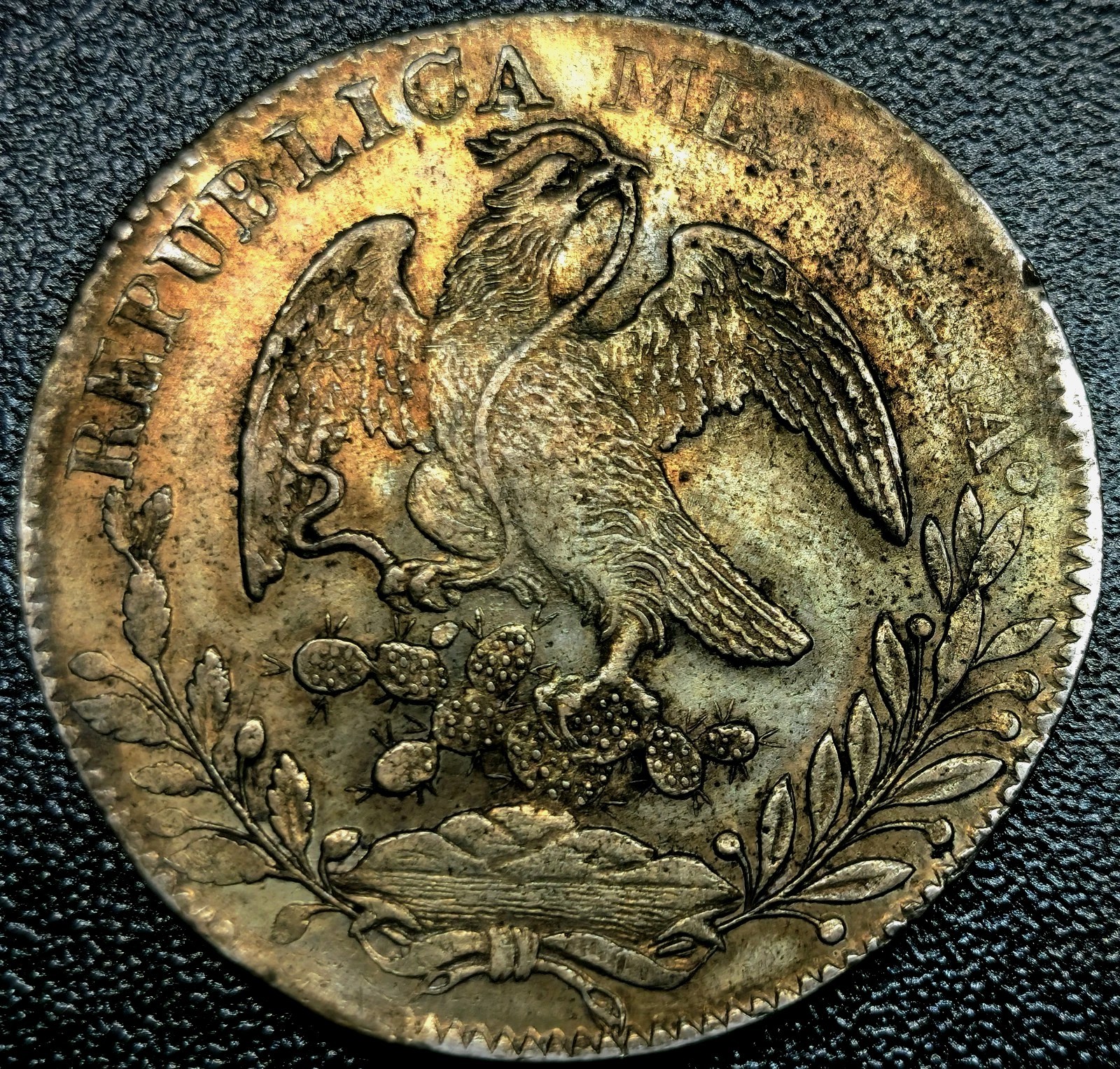 8 Reales 1832 Zs OM Zacatecas Eagle With Snake On Cactus Mexico Toning UNC Grade
