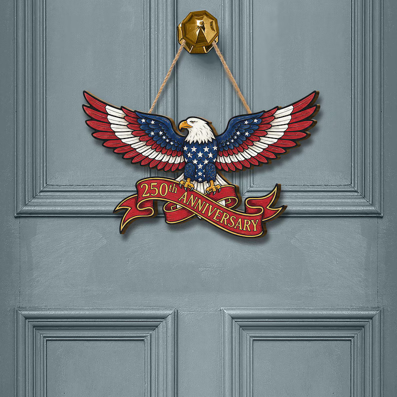 Eagle USA 250 Years Celebration Wall Sign with Rope