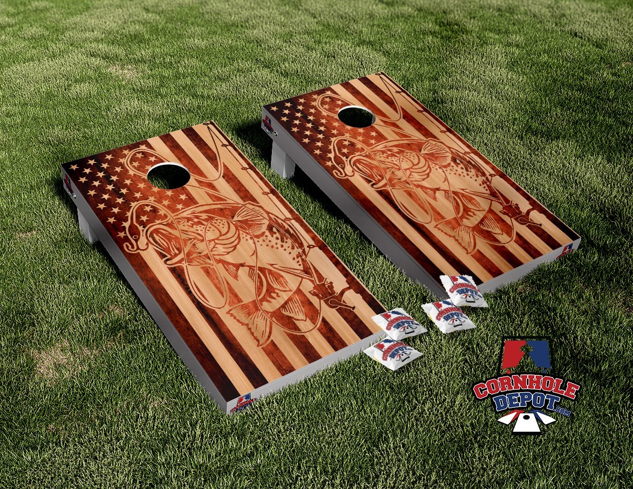 American Flag Seabass Wood Cornhole Board Vinyl Wrap Skins Laminated Sticker Set