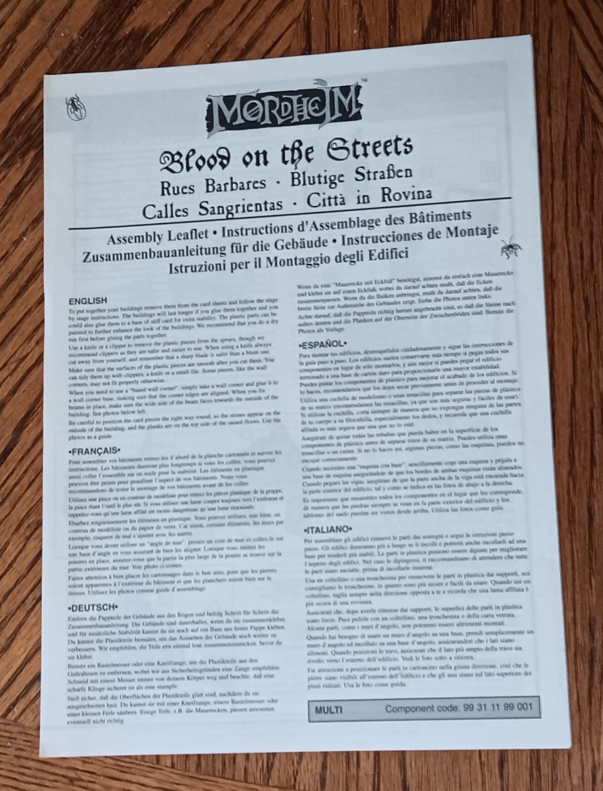 GWS Warhammer Fantasy Mordheim Blood on the street instruction booklet