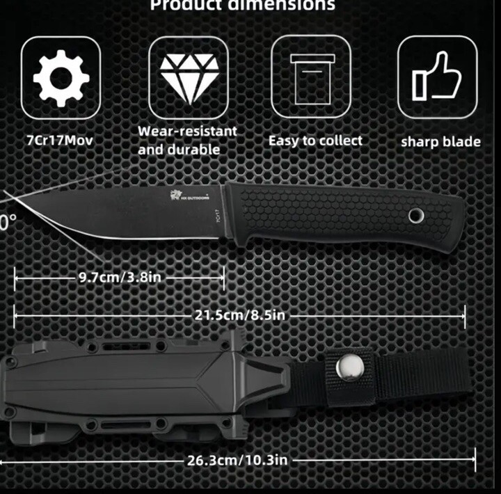 HX Outdoors Fixed Blade Knife Rubber Handle Drop Point w/ Sheath