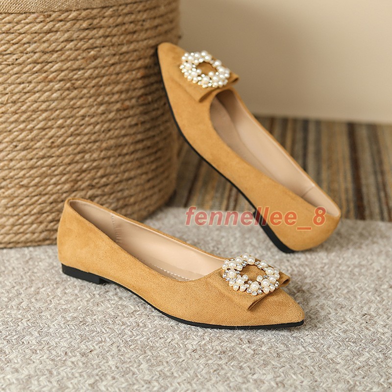 Women's Flat New Pointed Toe Shoes Fairy Shoes Leather Casual Rhinestone Shoes