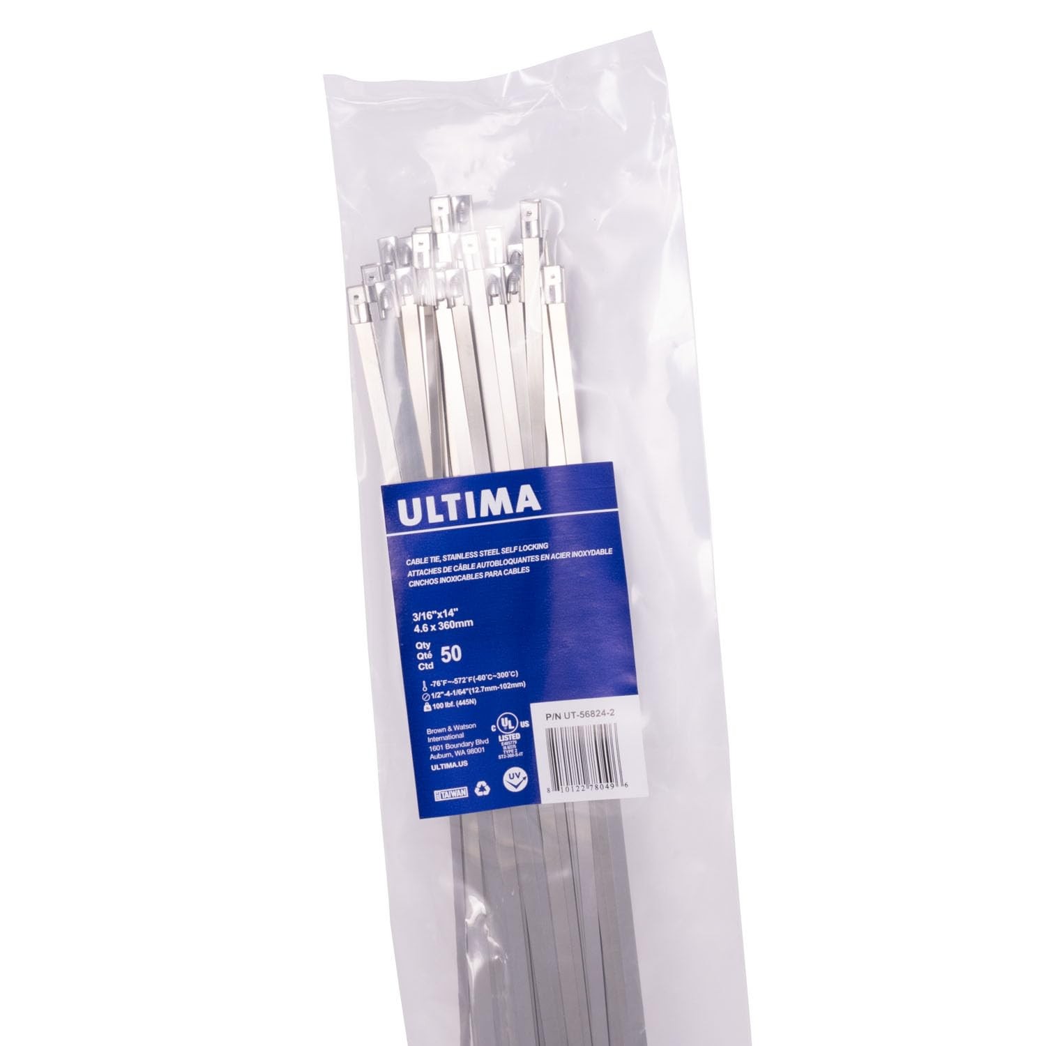 Ultima UT-56832-2 Stainless Steel Self Locking Cable Ties, Multi-Purpose Organiz