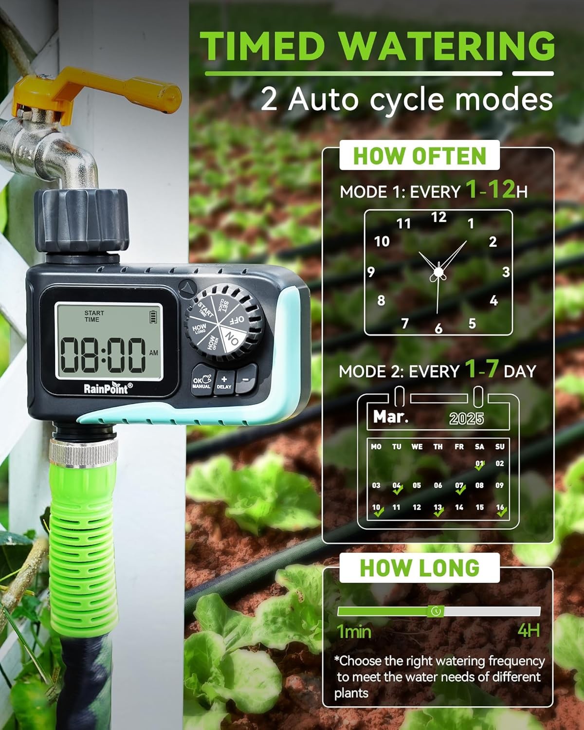 RAINPOINT Programmable Hose Timer Garden Watering System Sprinkler Timer Rain De