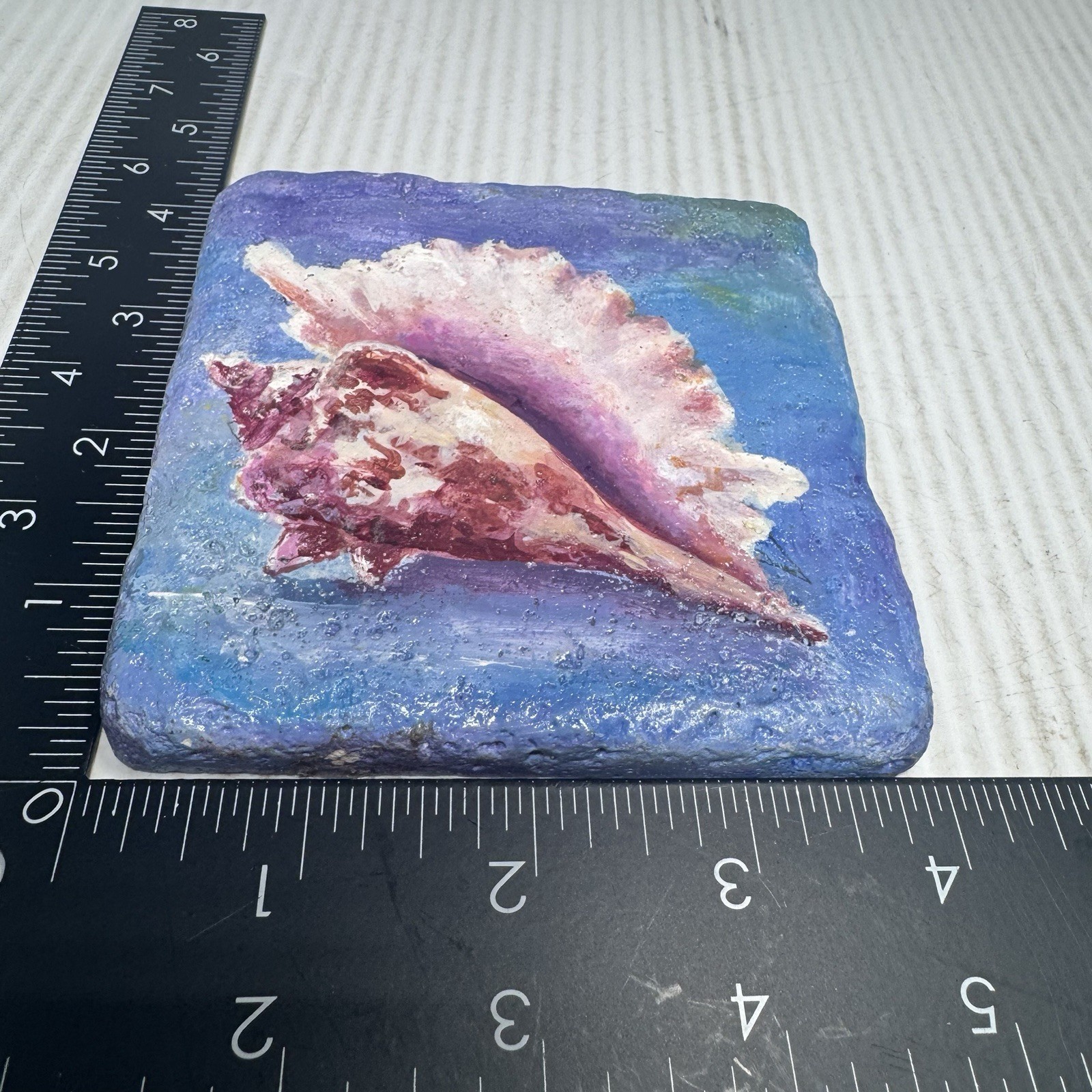 Coastal Seashell Hand Painted Signed Wall Tile 4”x4” Signed