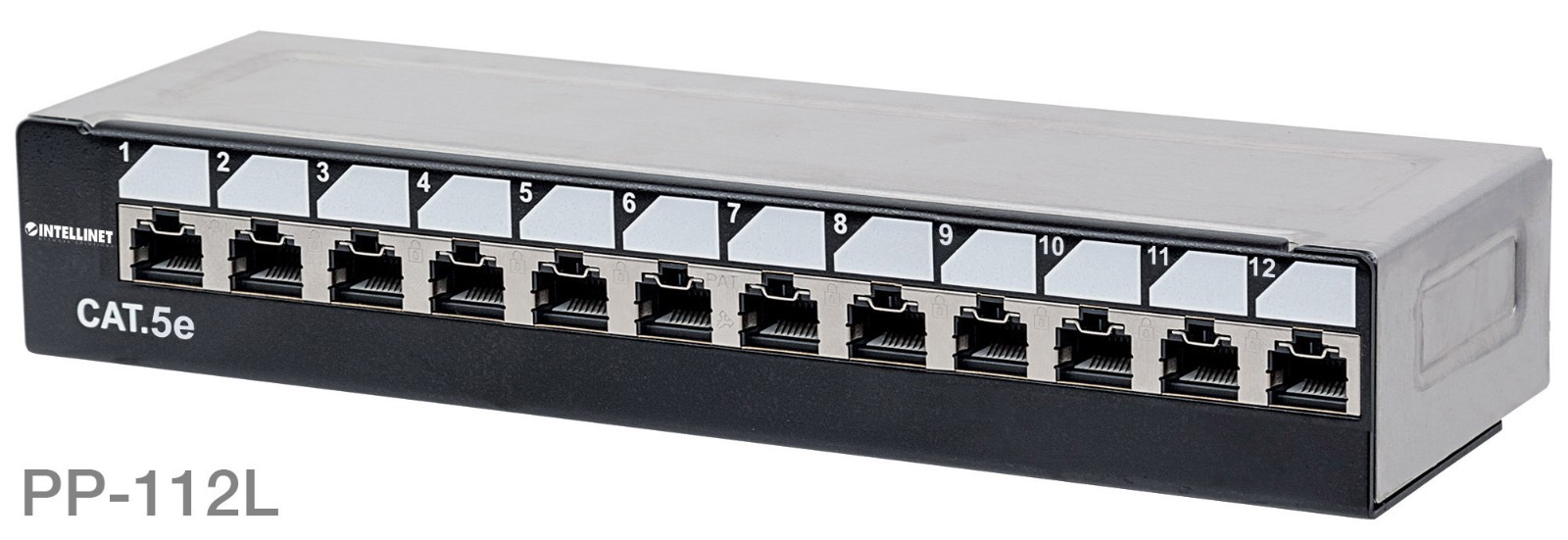 12-Port 1U Cat5e Unshielded Patch Panel, Top Entry Punch Down, Locking Function
