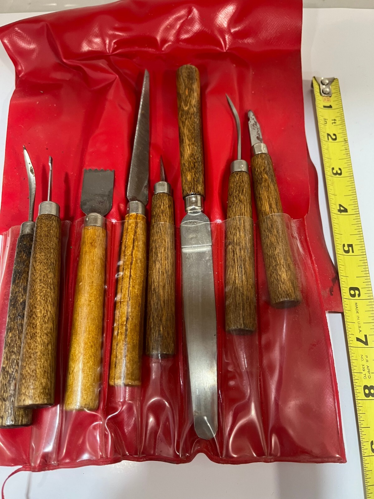 wood carving tools preowned - 8 piece set in vinyl/plastic pouch