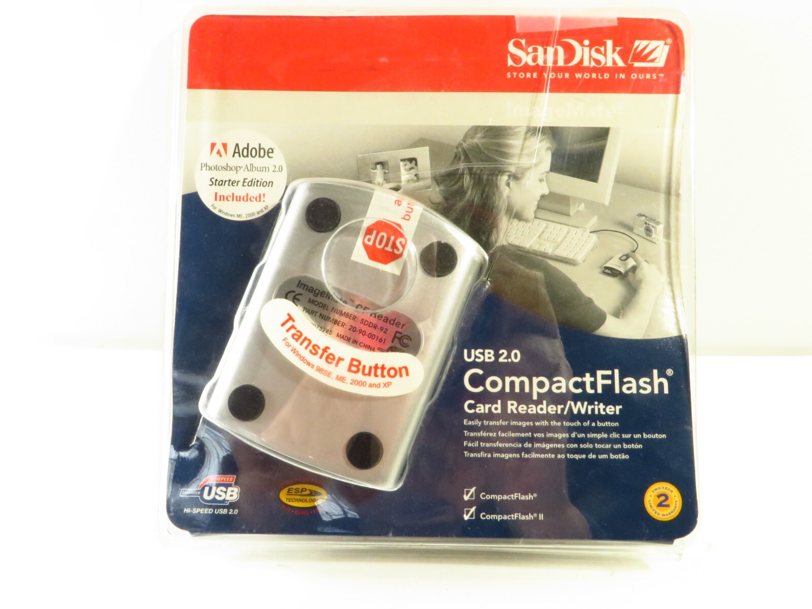 SanDisk ImageMate CompactFlash Card Type I/II USB 2.0 Reader/Writer, SDDR-92-A15
