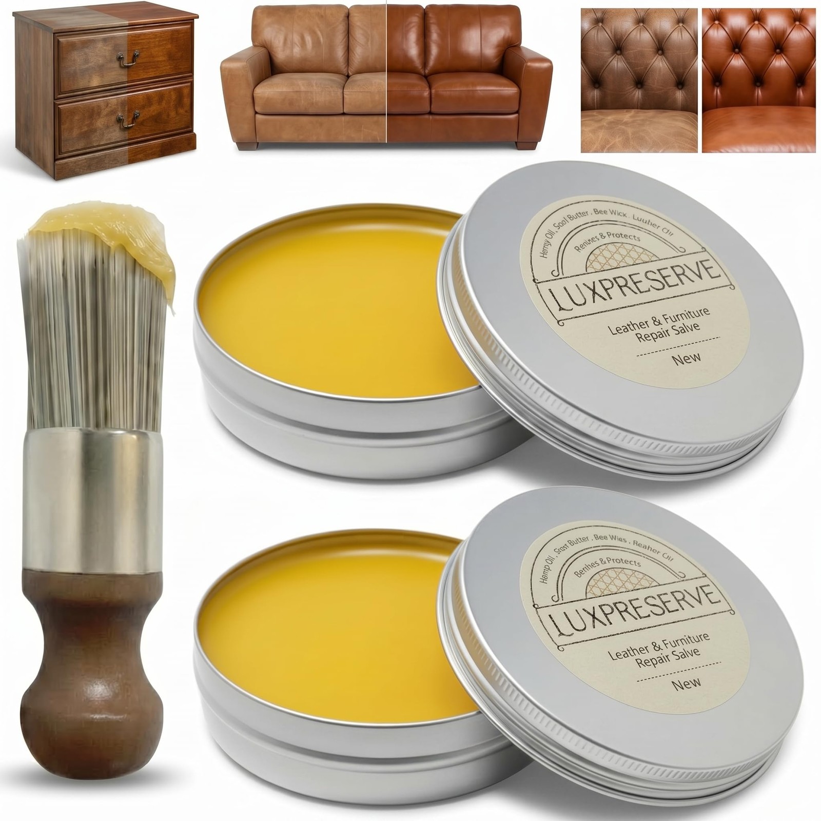 Silanit 2 Pack Leather Furniture Salve & Brush Set, Maintain 2-pack, Silver