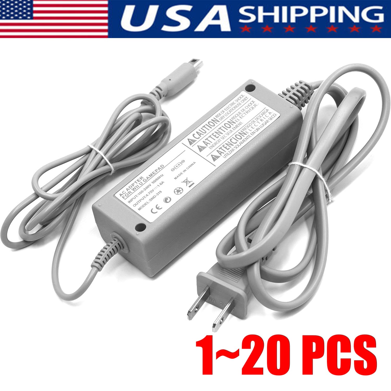 AC Power Supply Charging Adapter Cable Charger For Nintendo Wii U GamePad Lot