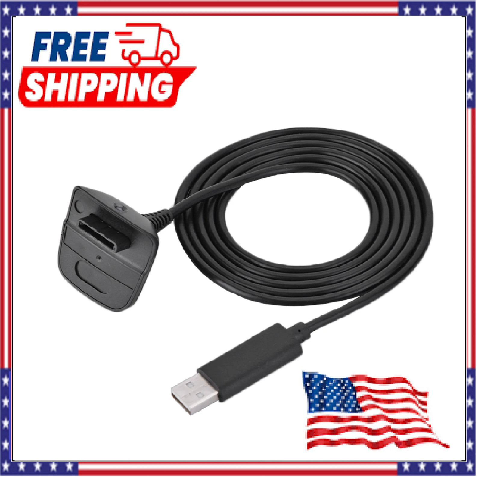 For Xbox 360 Black Wireless Controller USB Charging Cable Replacement Charger