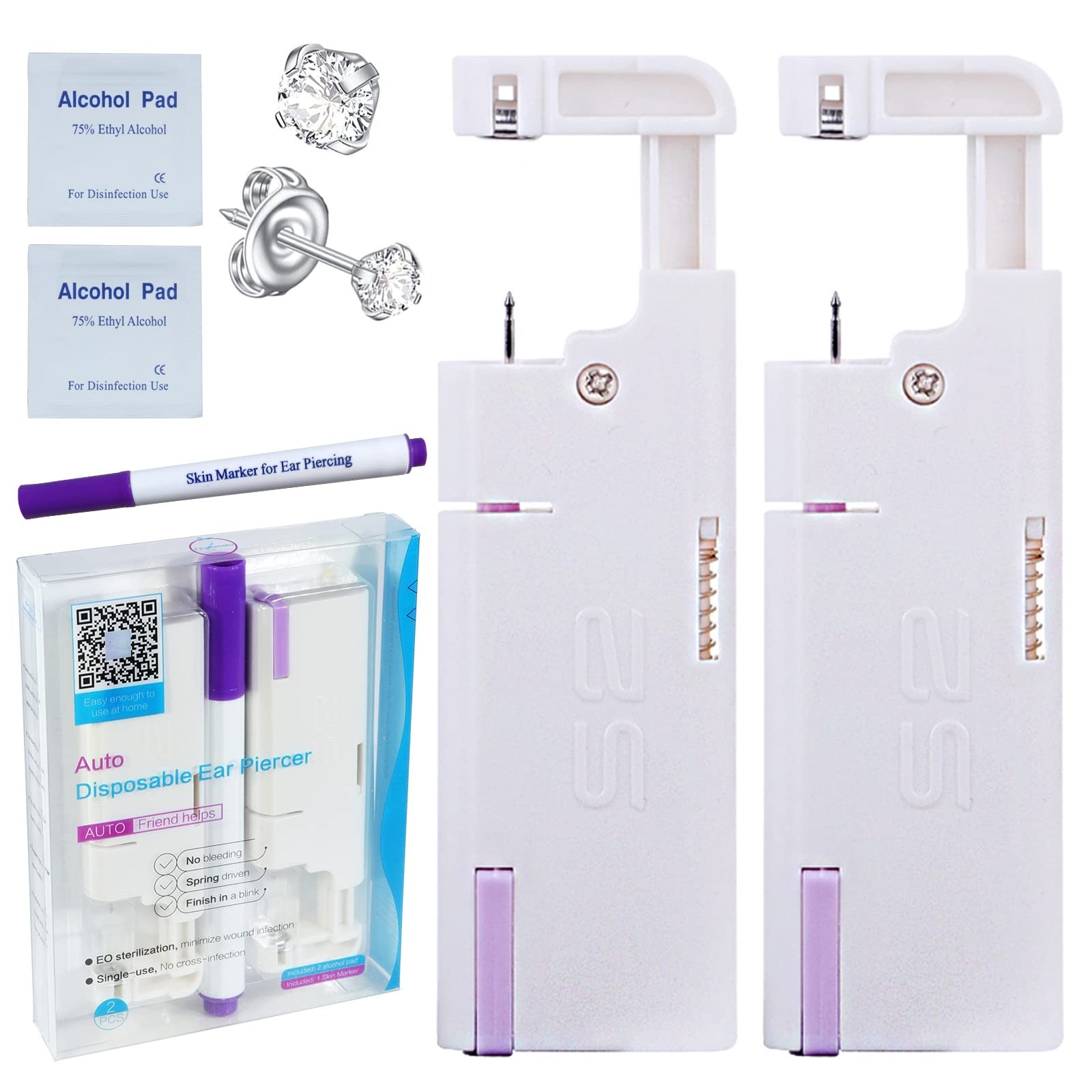 2PCS Disposable Ear Piercing Kit Aseptic Ear Piercing Gun Self Use Ear Pierci...
