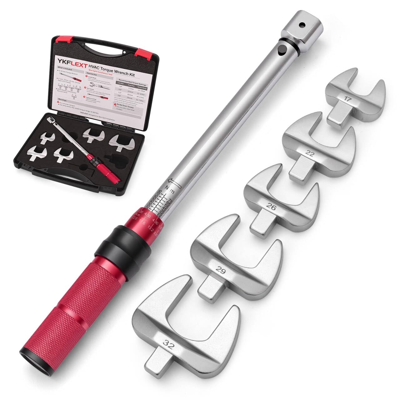 Mini Split Torque Wrench Set, 10–80 Nm HVAC Torque Wrench with 5 Fixed Open E...