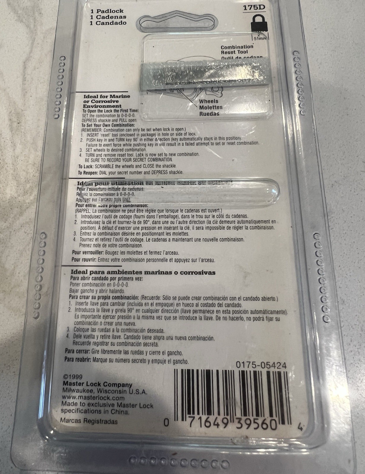 🔥 Master Resettable Combination Padlock 2" wide Brass 175D, New