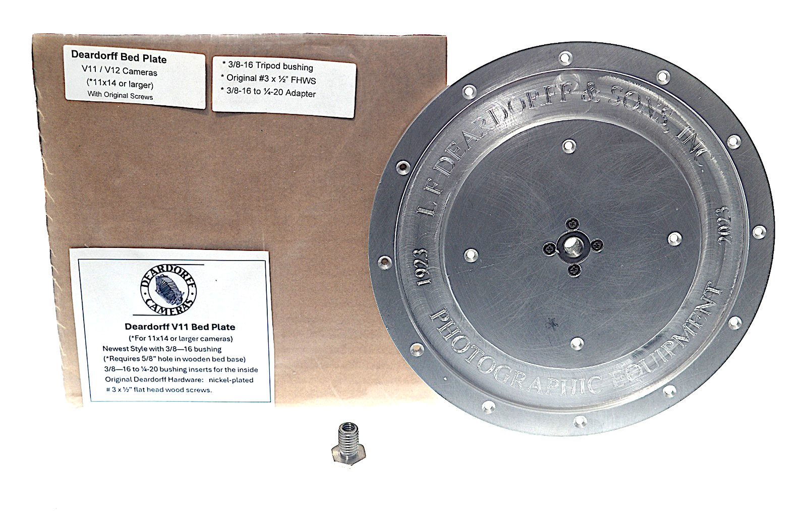 $ 10 US Flat Rate Shipping: Deardorff 7 1/2" bed plate, 3/8 Euro and 1/4-20, NEW