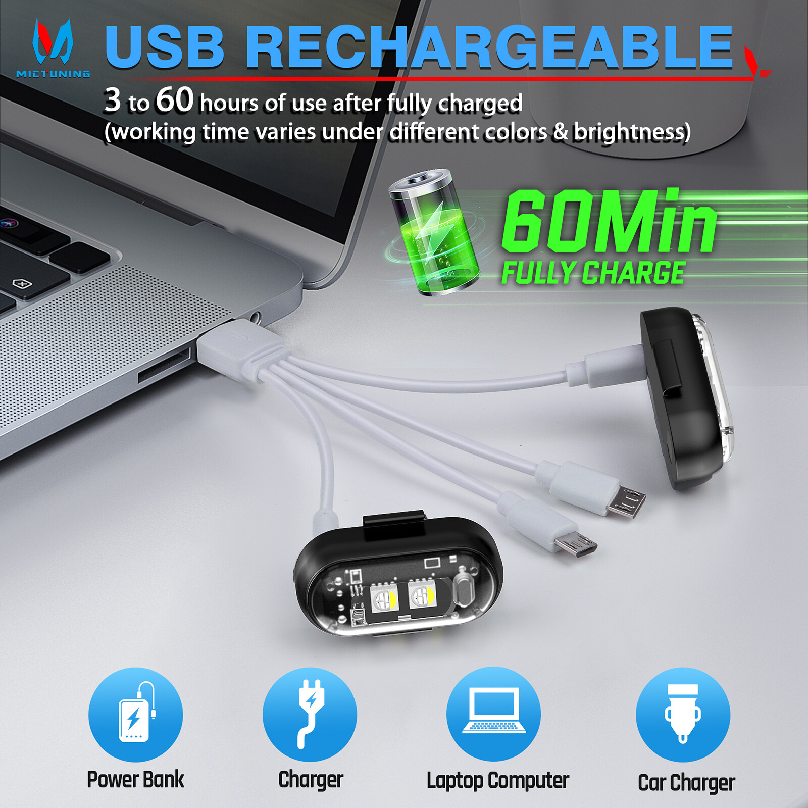 Wireless LED Strobe Lights, 12 Pcs USB Rechargeable Warning Lamp, Anti-Collision