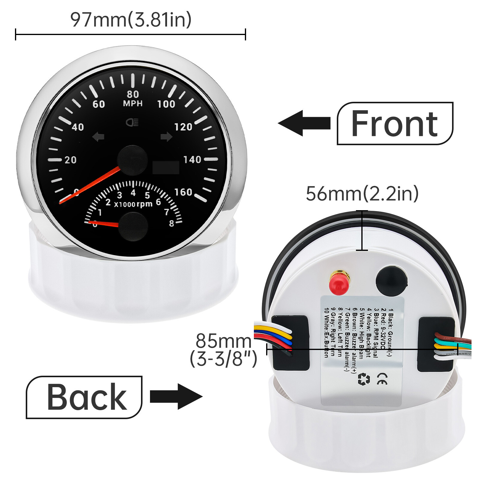 85mm GPS Speedometer 0-160MPH with Tachometer Gauge 0-8000RPM for Car Motorcycle
