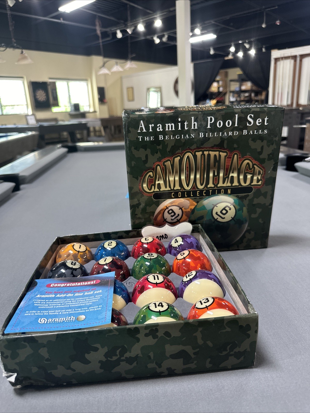 Aramith Camouflage Pool Billiard Ball Set 2-1/4" Belgian Phenolic Resin Camo