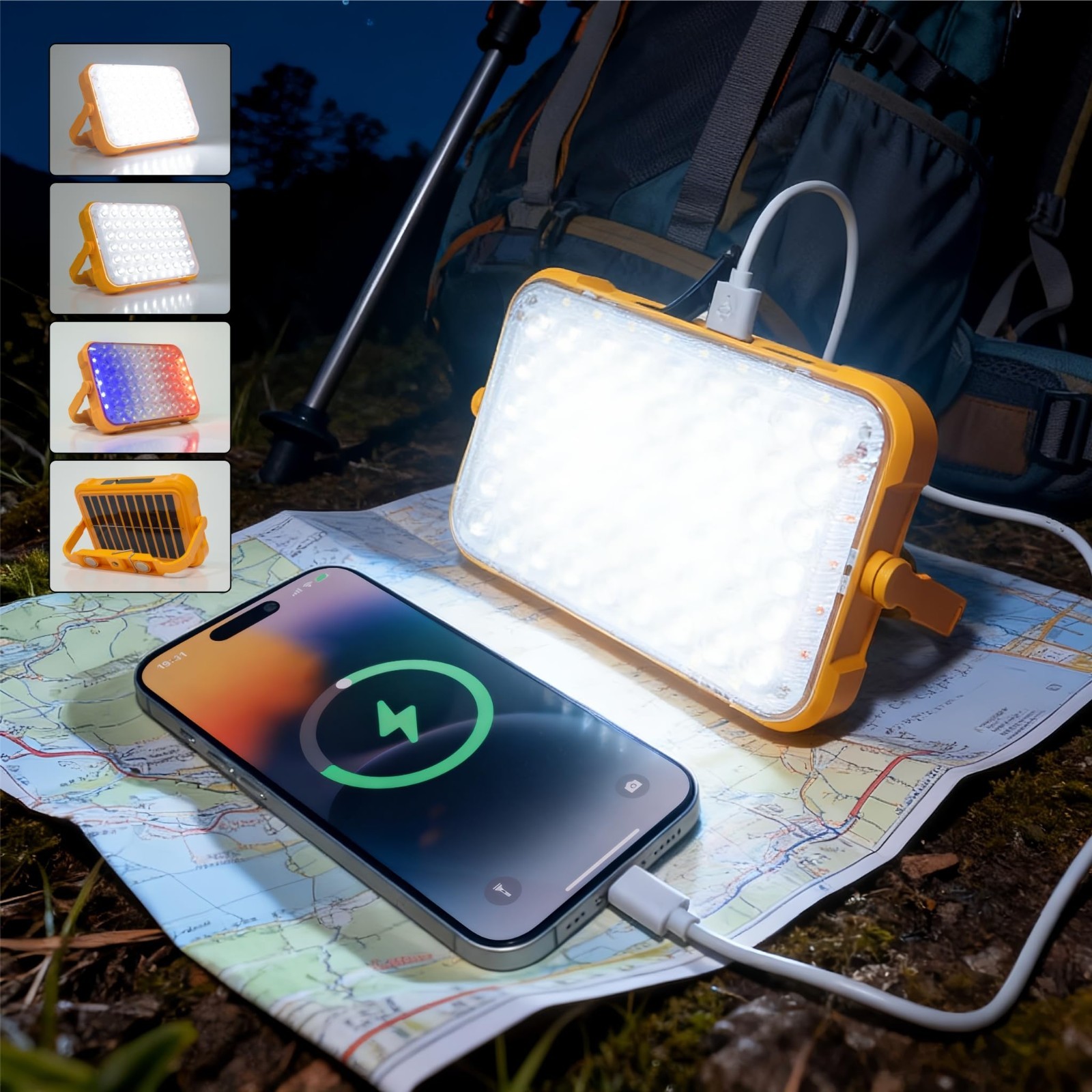 Rechargeable Solar Camping Lantern 12000mAh, Waterproof LED Tent Light, Emergenc