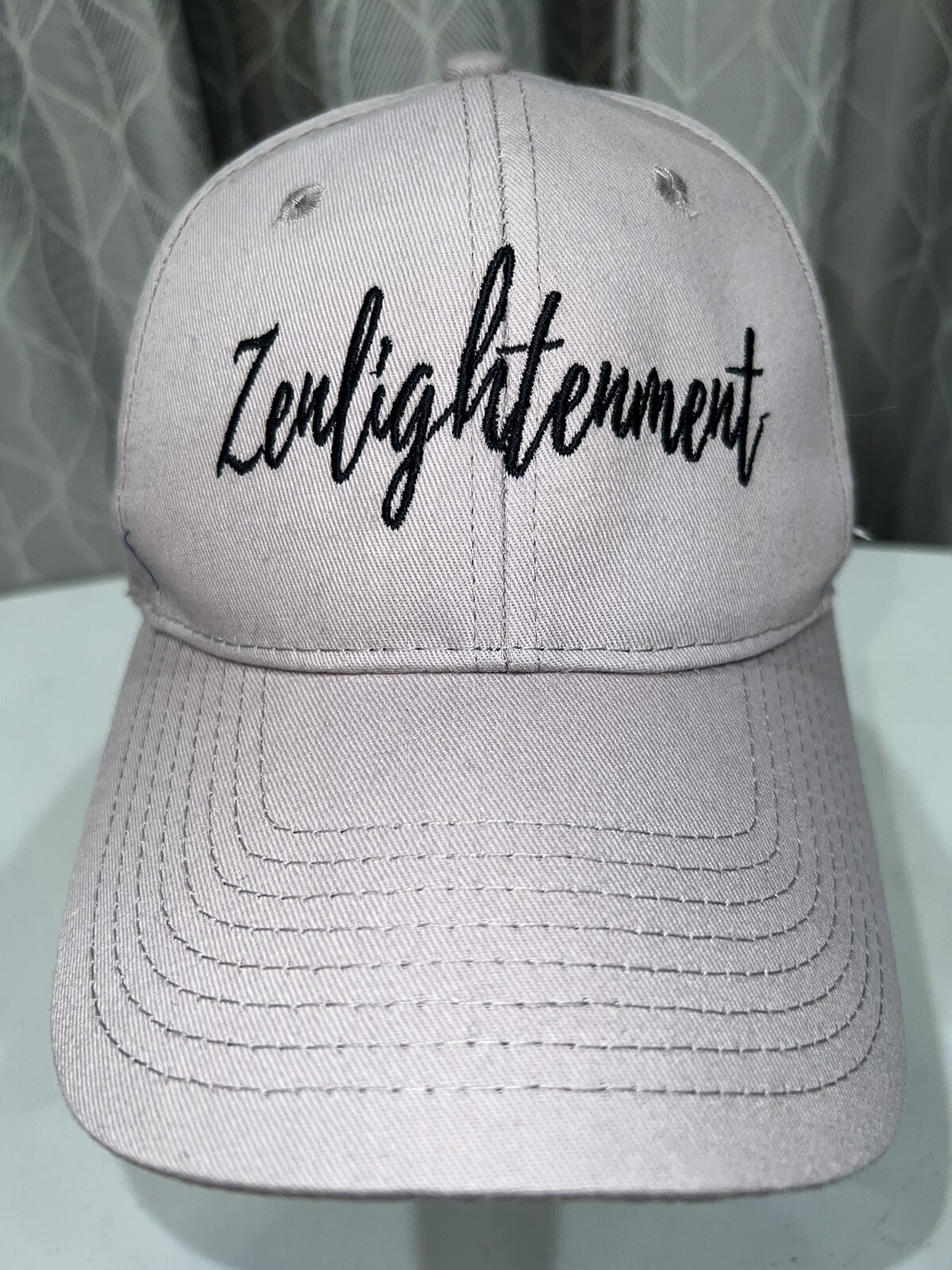 Zen Enlightment Black Embroidery on Gray Hat Cap Snapback Adj EUC