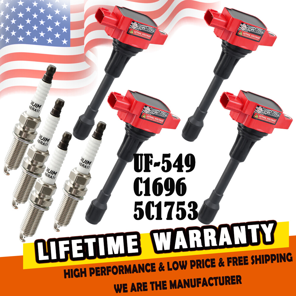 4 Pack IRIDIUM Spark Plug and Ignition Coil for Nissan Sentra Altima Rogue Versa
