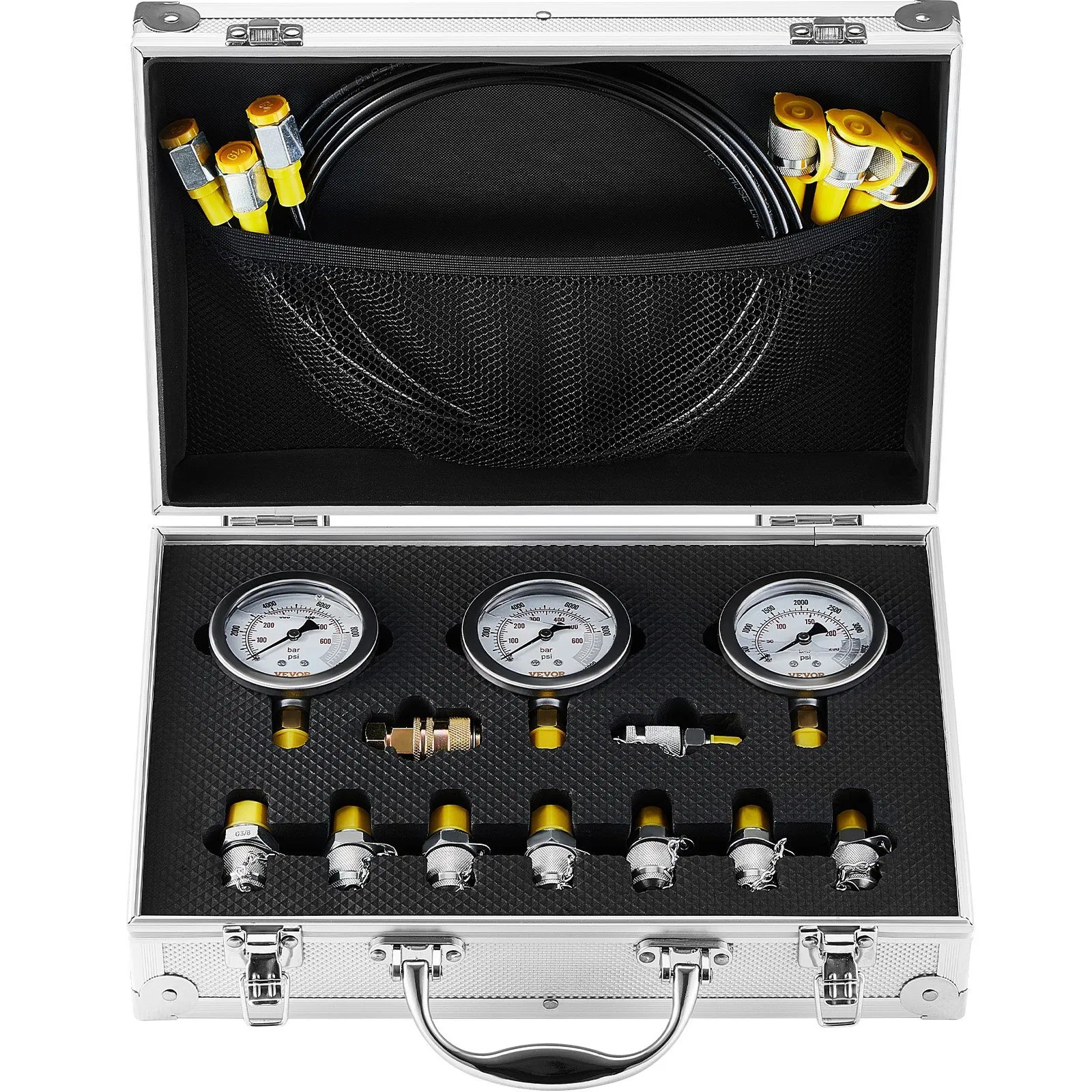 Hydraulic Pressure Test Kit, 250/400/600bar, 3 Gauges 9 Test Couplings 3 Test H