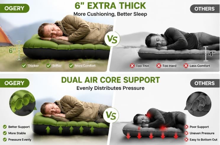 OGERY Sleeping Pad, Ultralight Inflating Pad for Single, Green
