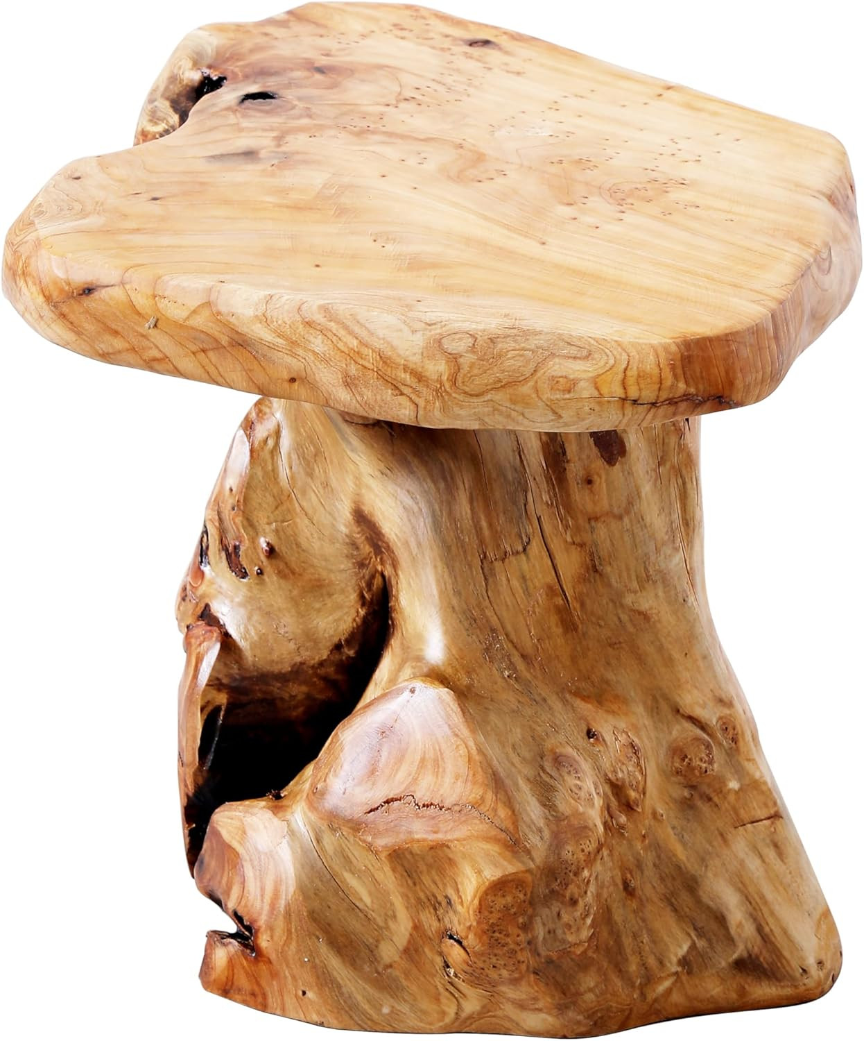 13.8" Live Edge Cedar Tree Stump Stool Handcrafted Solid Natural Wood Side Table