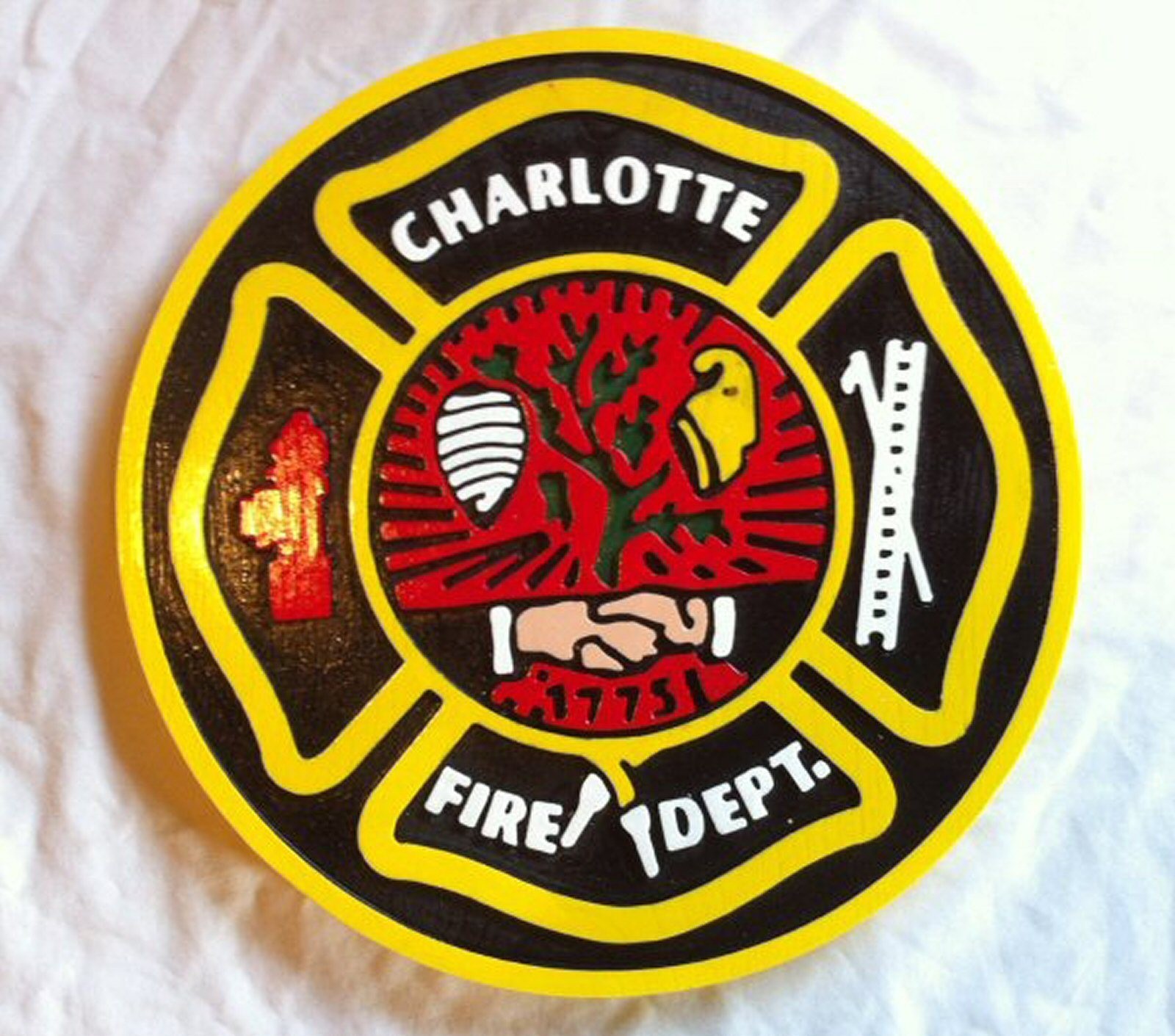 Fire Department Charlotte 3D routed wood patch plaque sign Custom