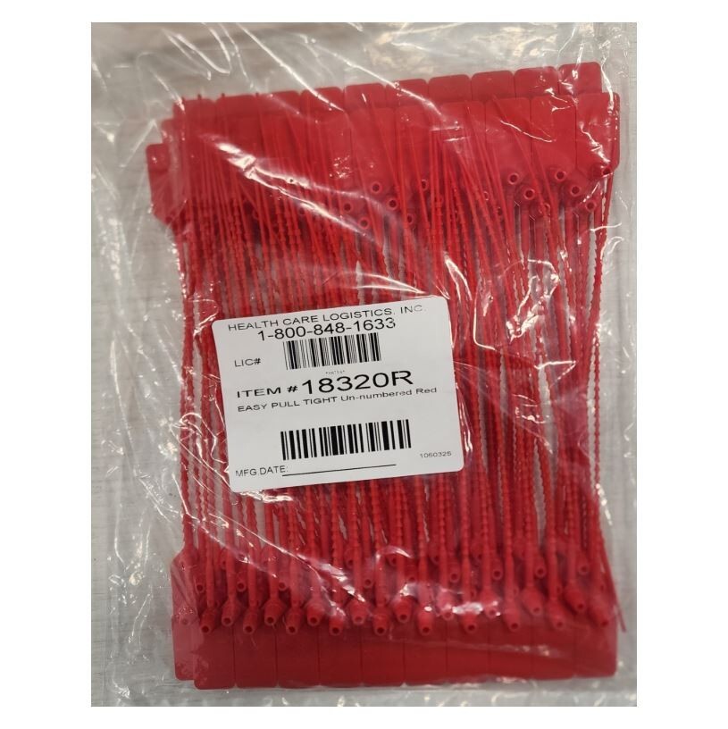 *100-Pieces* HCL Security Easy Pull-Tight Seals Unnumbered 9" Red 18320R