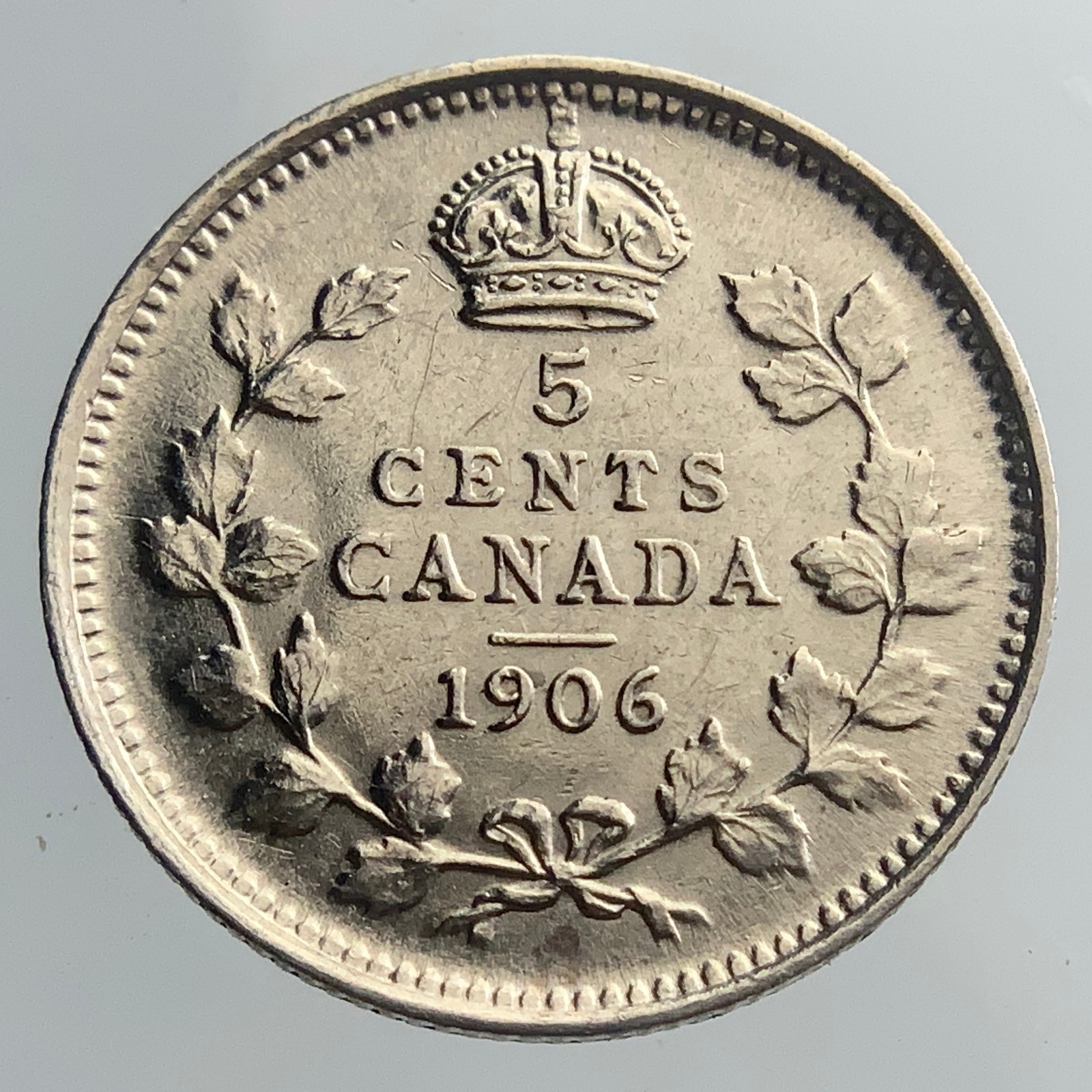 1906 Narrow Date Canada Small Five Cents George Circulated 5 Silver Coin NGS014