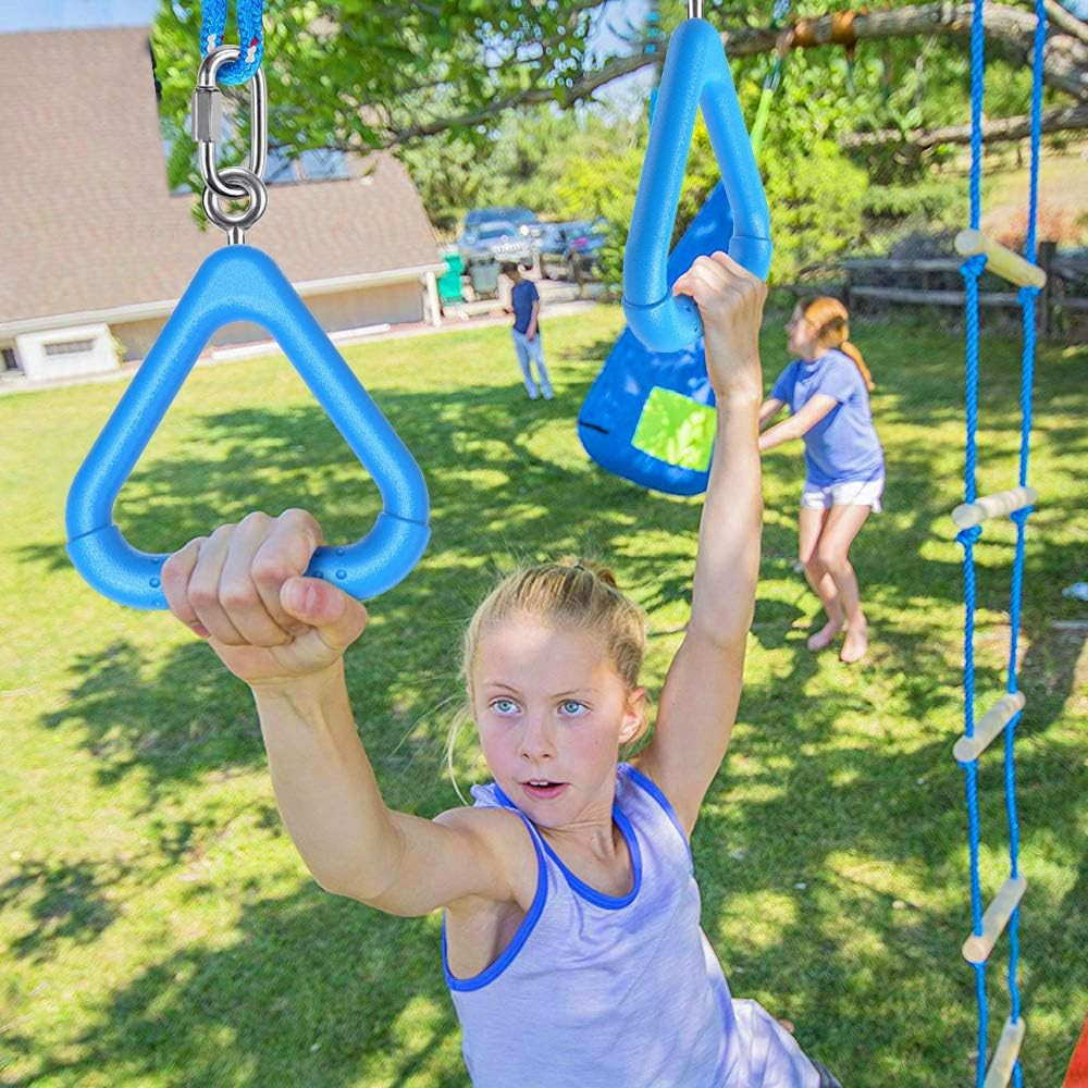 2Pcs Trapeze Swing Bar Rings with Carabiners, Swingset Accessories Outdoor for N