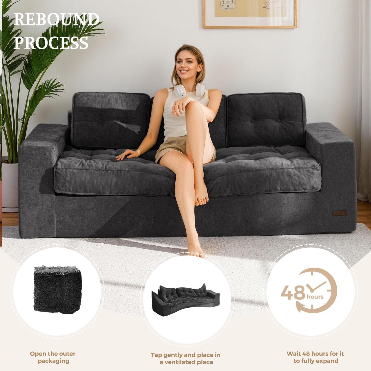MAXYOYO 3 Seater Boneless Couch,Chenille Comfy Sofa with Extra Deep Seats