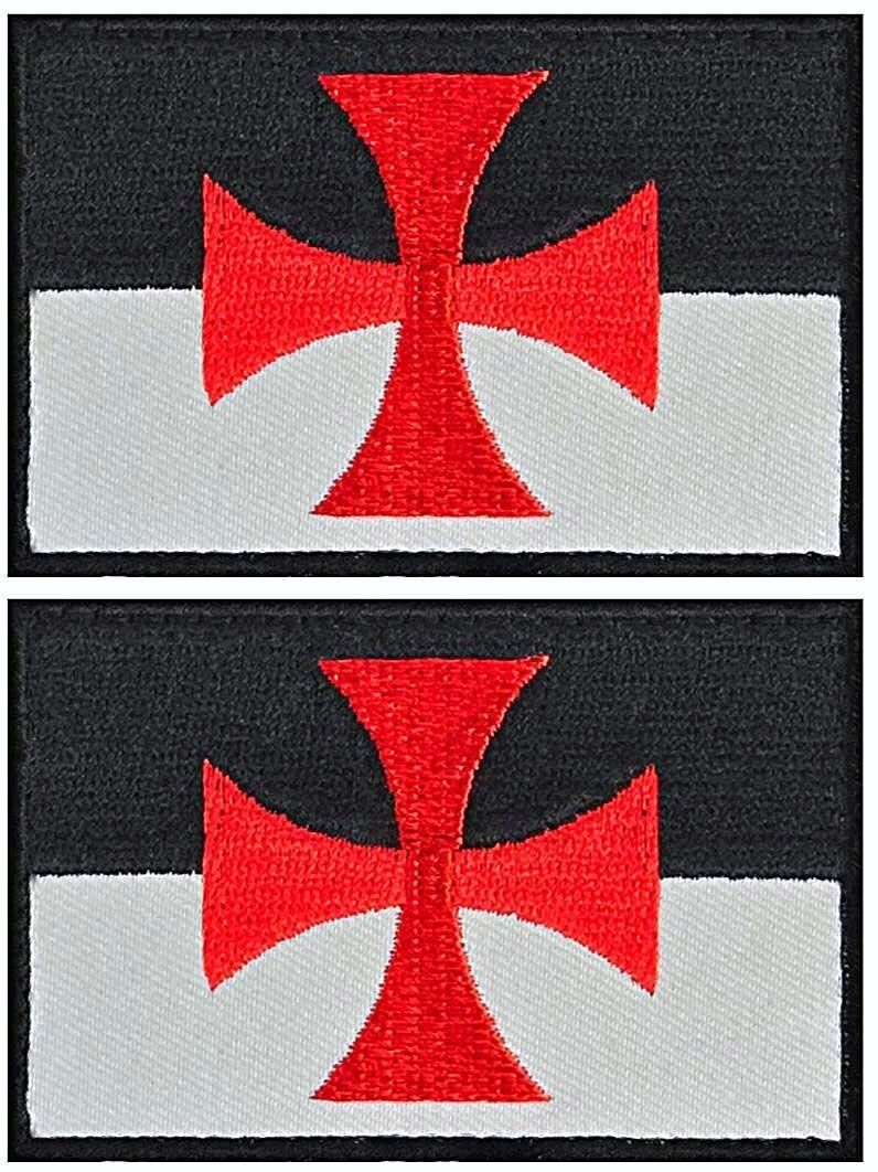 Knights Templar Cross Battle Flag Morale Patch | 2PC HOOK BACKING  3"x2"