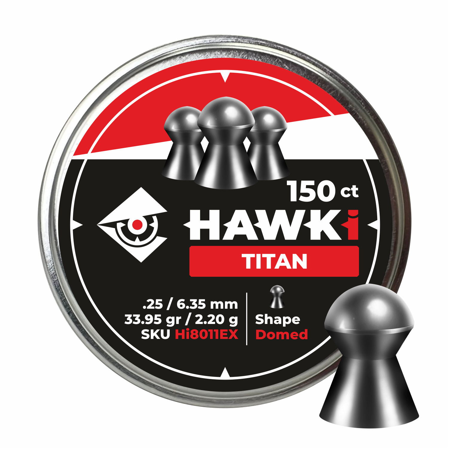 Hawki Airgun Pellets .25 / 6.35mm Caliber 33.95 gr /2.20 g 150 ct Hi8011EX Round
