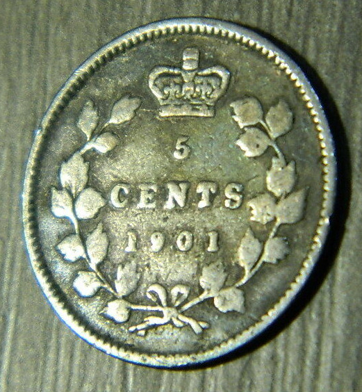 1901 CANADA 5 CENT KM 2 92.5% SILVER, TONED (F497W)