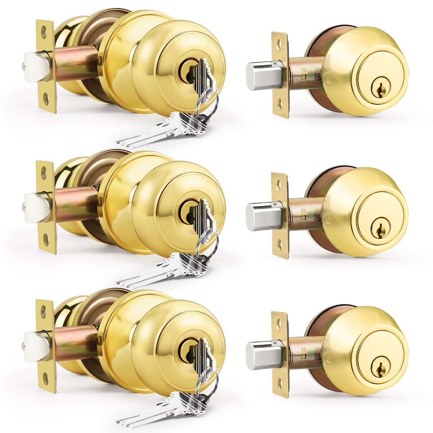 Entry Door Locksets 3 Pack Keyed Alike Single Cylinder Deadbolt Polished Brass