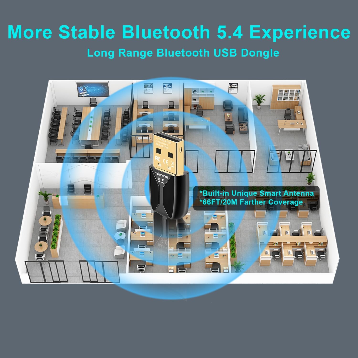 Hakimonoe Upgraded USB Bluetooth 5.4 Adapter for PC, Mini Size, Black