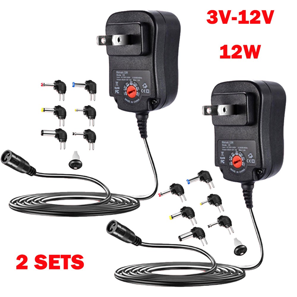 2Sets 12W Universal AC to DC 3V~12V Adjustable Power Adapters Supply Charger NEW