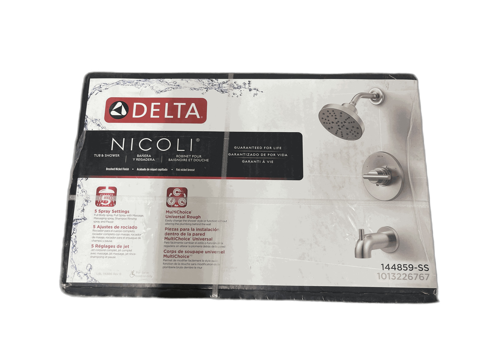 Delta Nicoli H2OKinetic Slim 5-Spray Tub & Shower Faucet 1.75 GPM Brushed Nickel