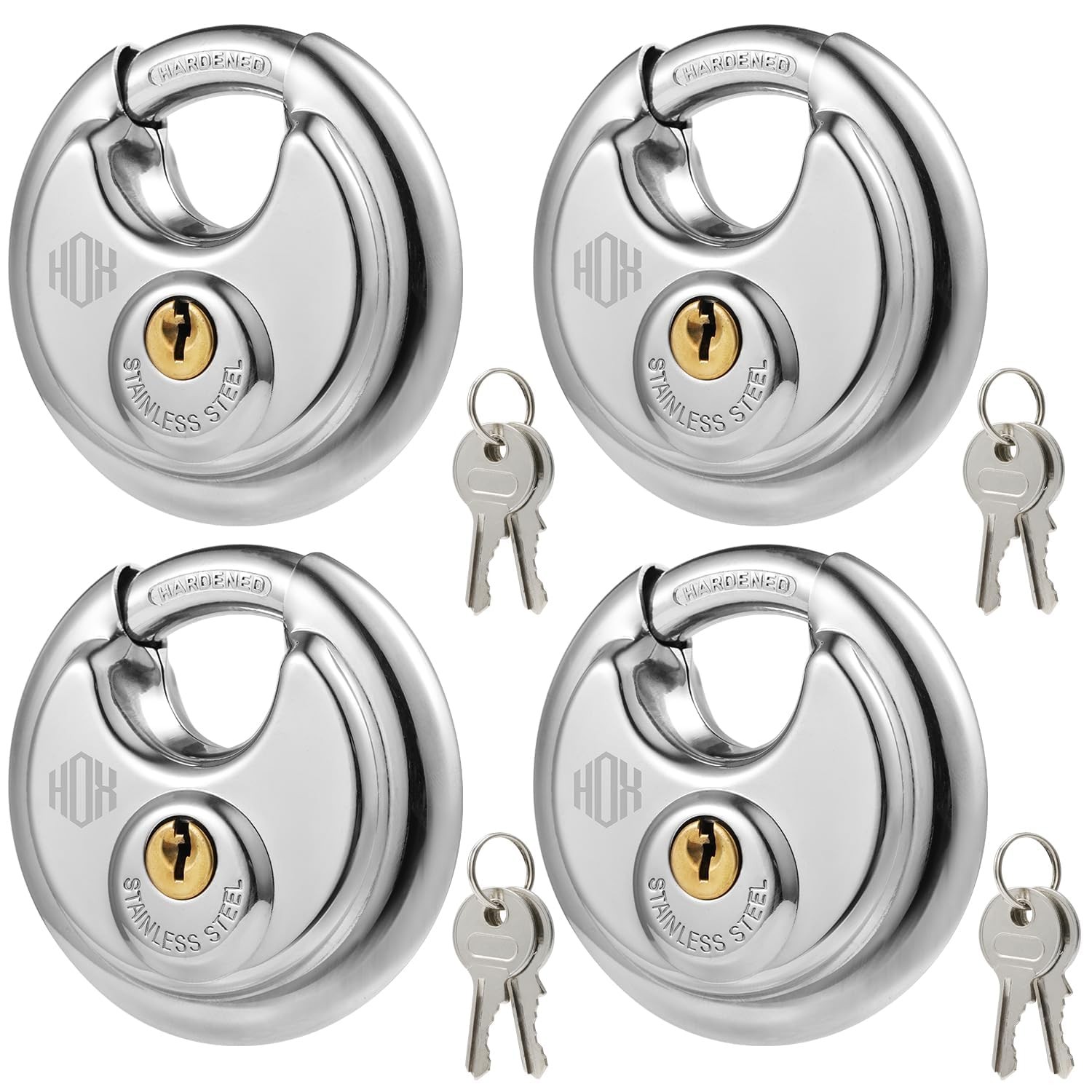 Keyed Disc Padlock, Stainless Steel Keyed-Alike Padlocks, 4-Pack DP-4P