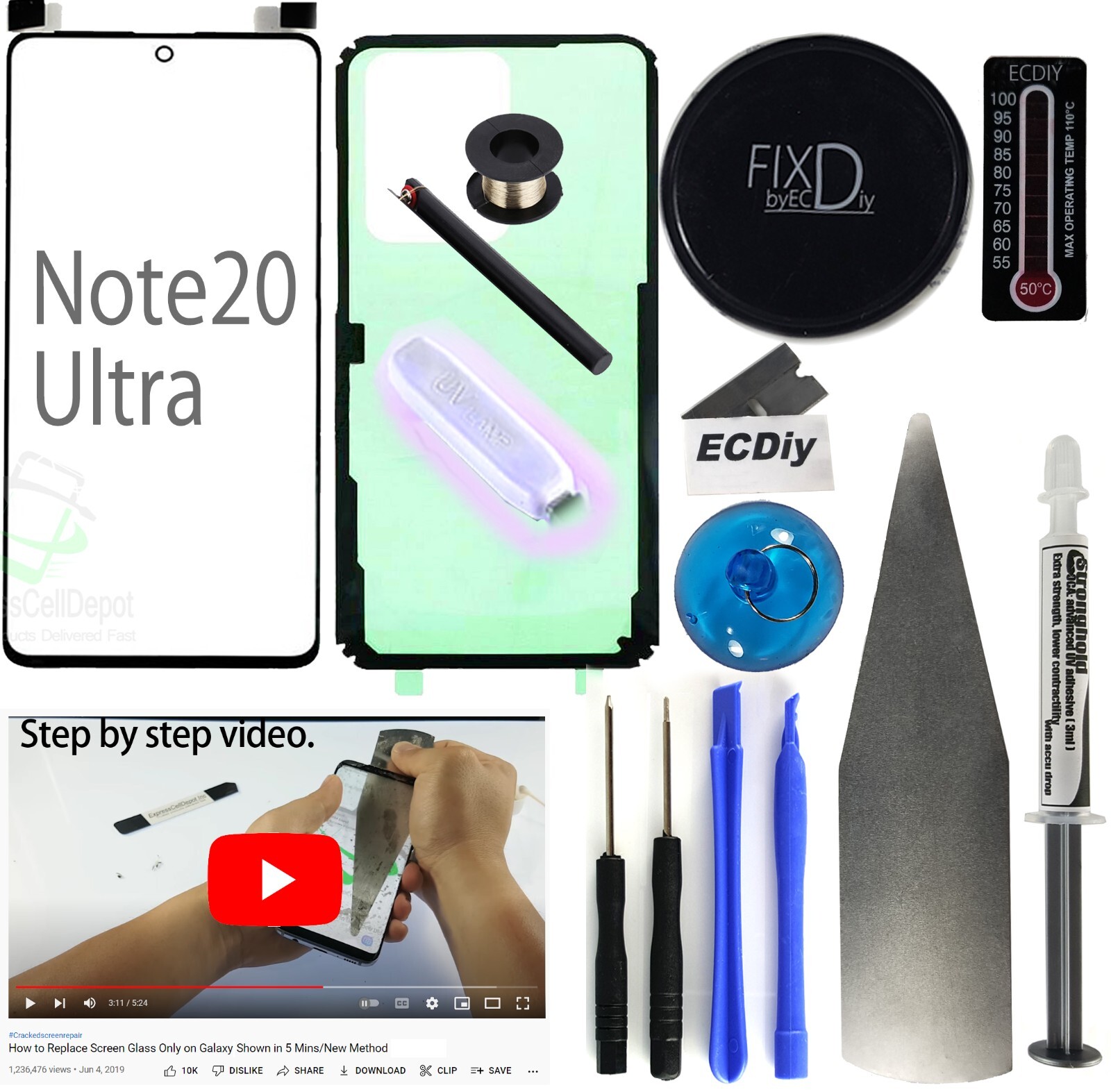 For Samsung Galaxy Note 20 Ultra Screen Glass Replacement Kit LOCA glue tool