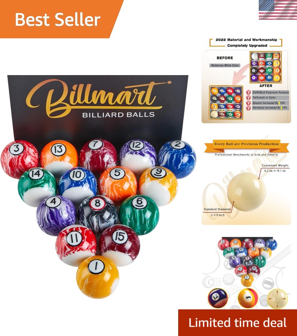 Durable Marble Billiard Balls Set - Includes 16 Regulation Balls for All Players