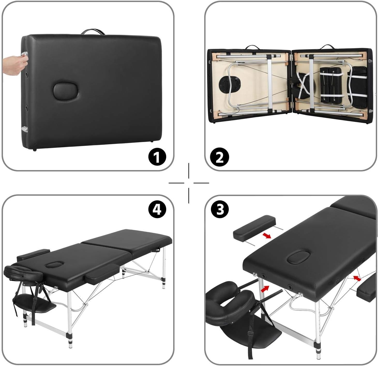 Portable Massage Table Foldable Adjustable Salon Lash Bed Black 28 in wide