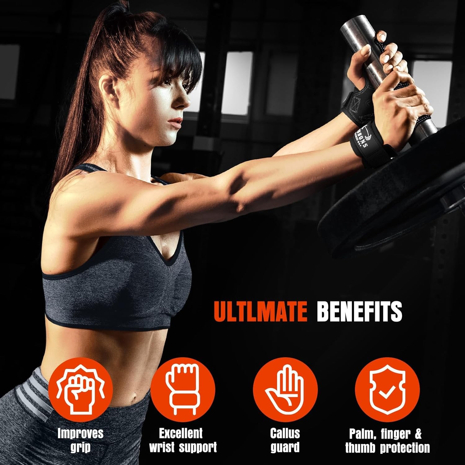 Lifting Wrist Straps for Weightlifting, Double Layer Leather Weight Black