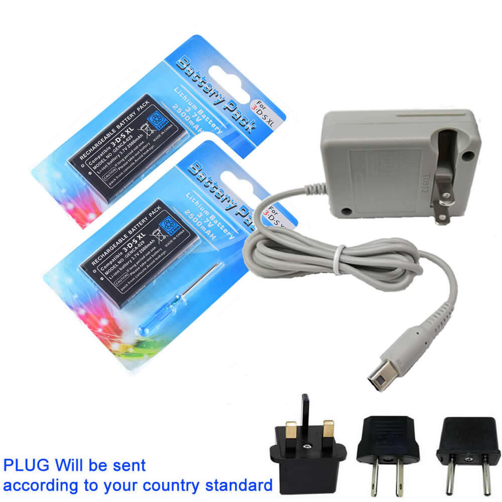 2 x Replacement SPR-003 SPR-001 Battery 1800mAh for Nintendo 3DS XL +AC ADAPTER