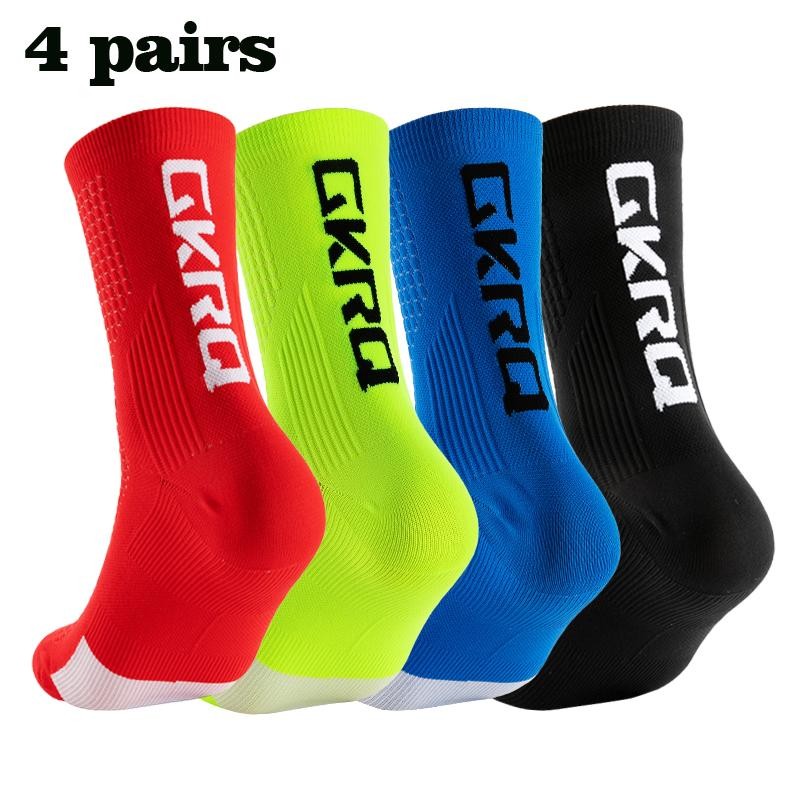 4Pairs Cycling Socks Compression Sports Socks Running MTB Road Bike Knee High