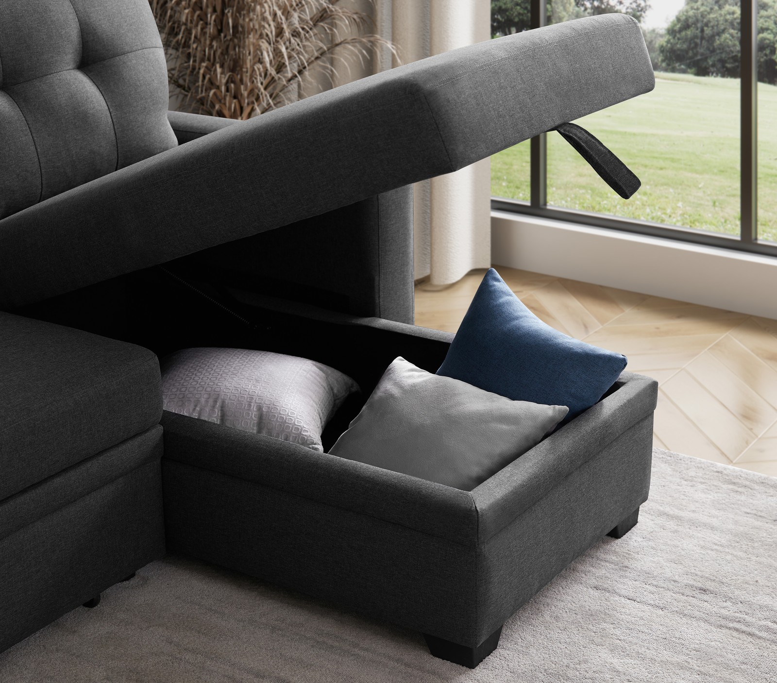 Convertible Upholstered Sectional Sofa with Pull-out Chaise